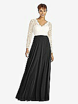 Front View Thumbnail - Black & Ivory Long Sleeve Illusion-Back Lace and Chiffon Dress