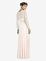 Rear View Thumbnail - Blush & Ivory Long Sleeve Illusion-Back Lace and Chiffon Dress