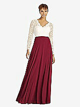 Front View Thumbnail - Burgundy & Ivory Long Sleeve Illusion-Back Lace and Chiffon Dress