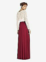 Rear View Thumbnail - Burgundy & Ivory Long Sleeve Illusion-Back Lace and Chiffon Dress