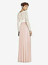 Rear View Thumbnail - Cameo & Ivory Long Sleeve Illusion-Back Lace and Chiffon Dress