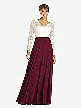 Front View Thumbnail - Cabernet & Ivory Long Sleeve Illusion-Back Lace and Chiffon Dress