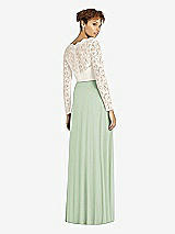 Rear View Thumbnail - Celadon & Ivory Long Sleeve Illusion-Back Lace and Chiffon Dress
