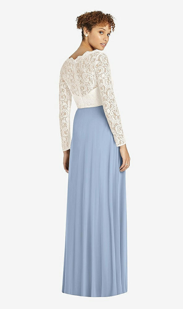 Back View - Cloudy & Ivory Long Sleeve Illusion-Back Lace and Chiffon Dress
