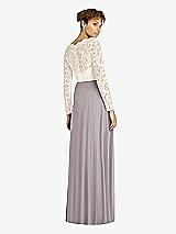 Rear View Thumbnail - Cashmere Gray & Ivory Long Sleeve Illusion-Back Lace and Chiffon Dress