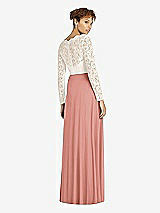 Rear View Thumbnail - Desert Rose & Ivory Long Sleeve Illusion-Back Lace and Chiffon Dress