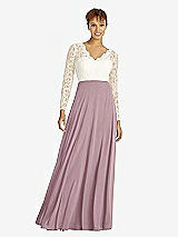 Front View Thumbnail - Dusty Rose & Ivory Long Sleeve Illusion-Back Lace and Chiffon Dress