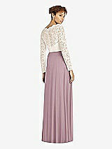 Rear View Thumbnail - Dusty Rose & Ivory Long Sleeve Illusion-Back Lace and Chiffon Dress