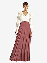 Front View Thumbnail - English Rose & Ivory Long Sleeve Illusion-Back Lace and Chiffon Dress