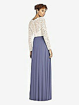 Rear View Thumbnail - French Blue & Ivory Long Sleeve Illusion-Back Lace and Chiffon Dress