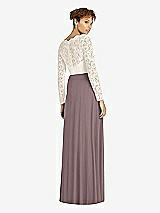 Rear View Thumbnail - French Truffle & Ivory Long Sleeve Illusion-Back Lace and Chiffon Dress