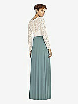 Rear View Thumbnail - Icelandic & Ivory Long Sleeve Illusion-Back Lace and Chiffon Dress