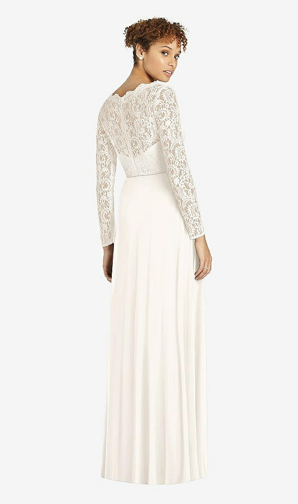 Back View - Ivory Long Sleeve Illusion-Back Lace and Chiffon Dress