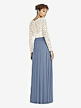Rear View Thumbnail - Larkspur Blue & Ivory Long Sleeve Illusion-Back Lace and Chiffon Dress