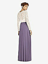 Rear View Thumbnail - Lavender & Ivory Long Sleeve Illusion-Back Lace and Chiffon Dress