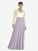 Front View Thumbnail - Lilac Haze & Ivory Long Sleeve Illusion-Back Lace and Chiffon Dress
