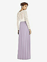 Rear View Thumbnail - Lilac Haze & Ivory Long Sleeve Illusion-Back Lace and Chiffon Dress