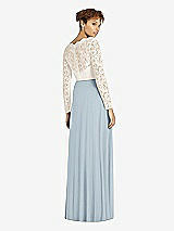 Rear View Thumbnail - Mist & Ivory Long Sleeve Illusion-Back Lace and Chiffon Dress