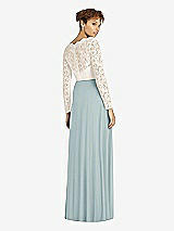 Rear View Thumbnail - Morning Sky & Ivory Long Sleeve Illusion-Back Lace and Chiffon Dress