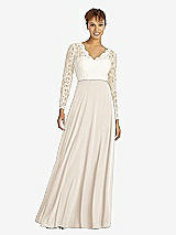 Front View Thumbnail - Oat & Ivory Long Sleeve Illusion-Back Lace and Chiffon Dress