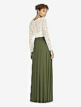 Rear View Thumbnail - Olive Green & Ivory Long Sleeve Illusion-Back Lace and Chiffon Dress