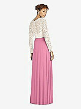 Rear View Thumbnail - Orchid Pink & Ivory Long Sleeve Illusion-Back Lace and Chiffon Dress