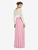 Rear View Thumbnail - Peony Pink & Ivory Long Sleeve Illusion-Back Lace and Chiffon Dress
