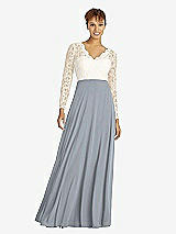 Front View Thumbnail - Platinum & Ivory Long Sleeve Illusion-Back Lace and Chiffon Dress