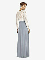 Rear View Thumbnail - Platinum & Ivory Long Sleeve Illusion-Back Lace and Chiffon Dress
