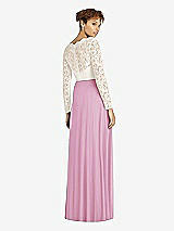 Rear View Thumbnail - Powder Pink & Ivory Long Sleeve Illusion-Back Lace and Chiffon Dress