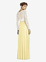 Rear View Thumbnail - Pale Yellow & Ivory Long Sleeve Illusion-Back Lace and Chiffon Dress