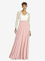 Front View Thumbnail - Rose - PANTONE Rose Quartz & Ivory Long Sleeve Illusion-Back Lace and Chiffon Dress