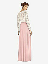 Rear View Thumbnail - Rose - PANTONE Rose Quartz & Ivory Long Sleeve Illusion-Back Lace and Chiffon Dress