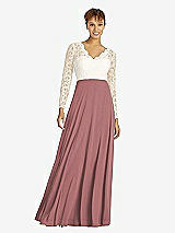 Front View Thumbnail - Rosewood & Ivory Long Sleeve Illusion-Back Lace and Chiffon Dress
