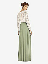 Rear View Thumbnail - Sage & Ivory Long Sleeve Illusion-Back Lace and Chiffon Dress