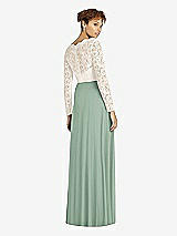 Rear View Thumbnail - Seagrass & Ivory Long Sleeve Illusion-Back Lace and Chiffon Dress