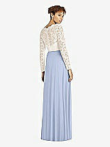 Rear View Thumbnail - Sky Blue & Ivory Long Sleeve Illusion-Back Lace and Chiffon Dress