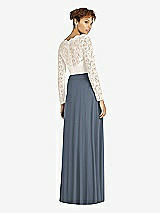 Rear View Thumbnail - Silverstone & Ivory Long Sleeve Illusion-Back Lace and Chiffon Dress