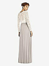 Rear View Thumbnail - Taupe & Ivory Long Sleeve Illusion-Back Lace and Chiffon Dress