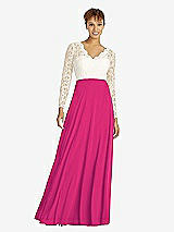 Front View Thumbnail - Think Pink & Ivory Long Sleeve Illusion-Back Lace and Chiffon Dress
