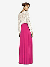 Rear View Thumbnail - Think Pink & Ivory Long Sleeve Illusion-Back Lace and Chiffon Dress