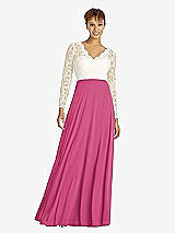 Front View Thumbnail - Tea Rose & Ivory Long Sleeve Illusion-Back Lace and Chiffon Dress
