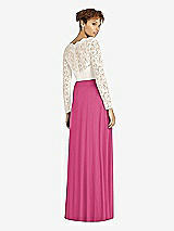 Rear View Thumbnail - Tea Rose & Ivory Long Sleeve Illusion-Back Lace and Chiffon Dress