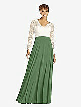 Front View Thumbnail - Vineyard Green & Ivory Long Sleeve Illusion-Back Lace and Chiffon Dress