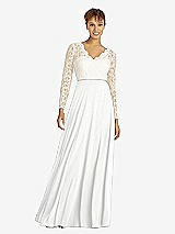 Front View Thumbnail - White & Ivory Long Sleeve Illusion-Back Lace and Chiffon Dress