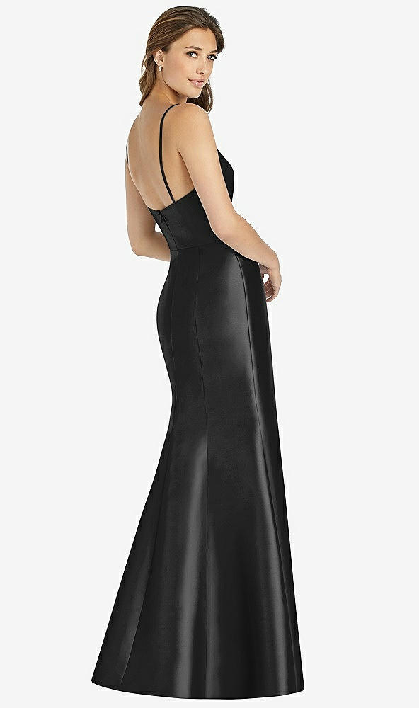 Back View - Black Maxi Length Spaghetti Strap Mermaid Dress