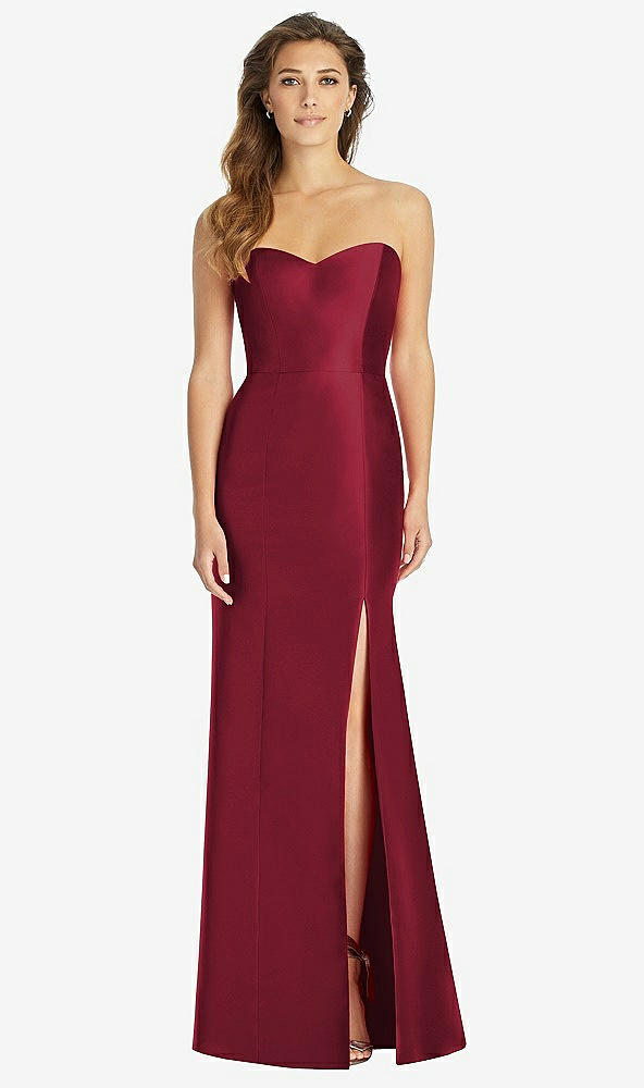 Front View - Burgundy Full-length Strapless Sweetheart Neckline Dress