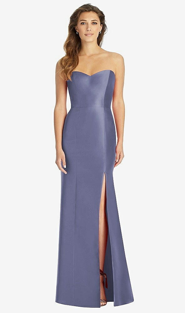 Front View - French Blue Full-length Strapless Sweetheart Neckline Dress