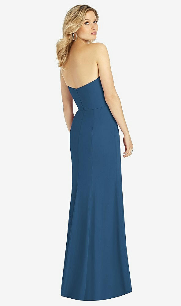 Back View - Dusk Blue Strapless Chiffon Trumpet Gown with Front Slit