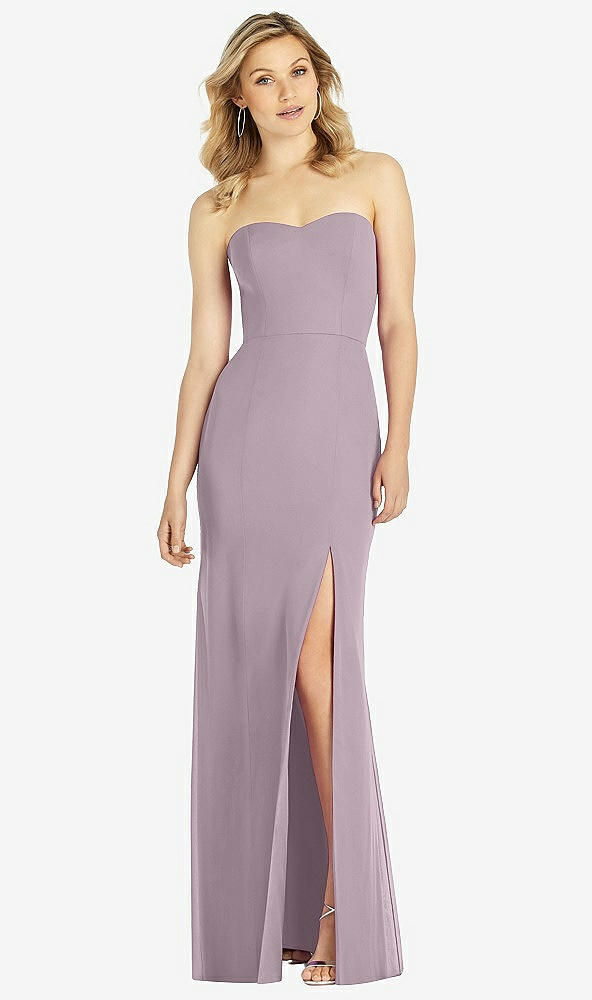 Front View - Lilac Dusk Strapless Chiffon Trumpet Gown with Front Slit